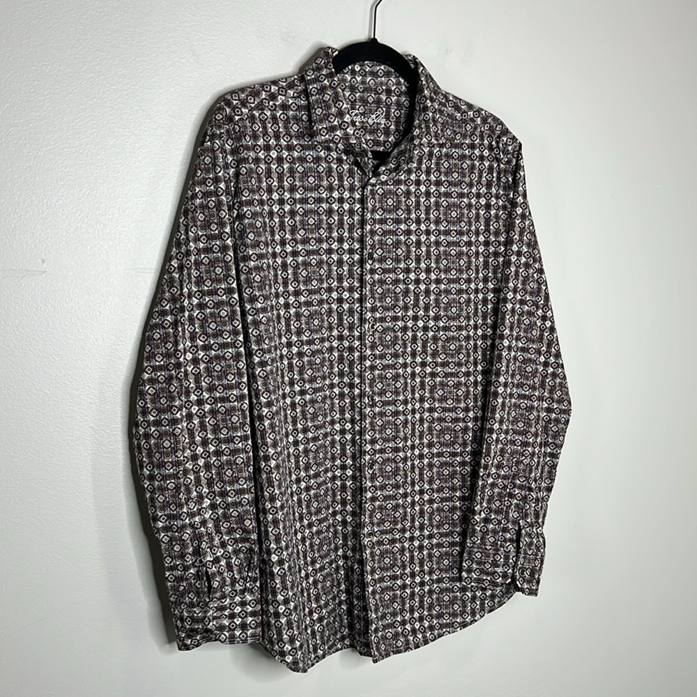 Tasso Elba Brown Patterned Button Down Casual Shi… - image 3